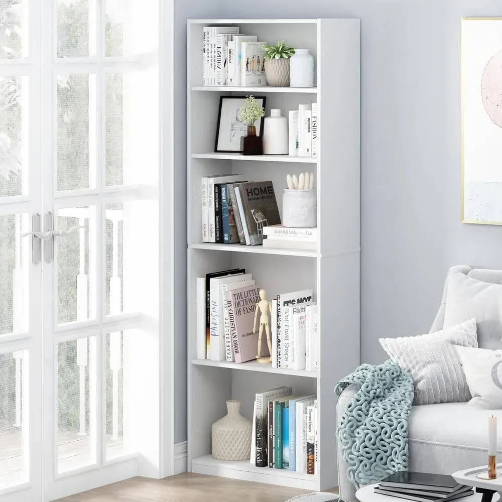 Furinno 71.2 in. White Wood 5-shelf Standard Bookcase with Adjustable Shelves - image 1