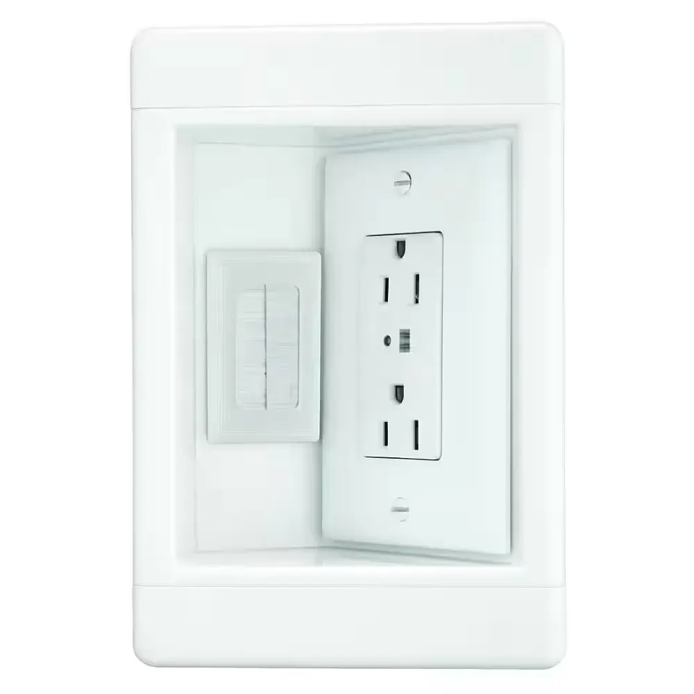 Pass & Seymour 1 Gang Recessed TV Media Box Kit with Surge Suppressing Outlet and Low Voltage Inserts, White - image 1