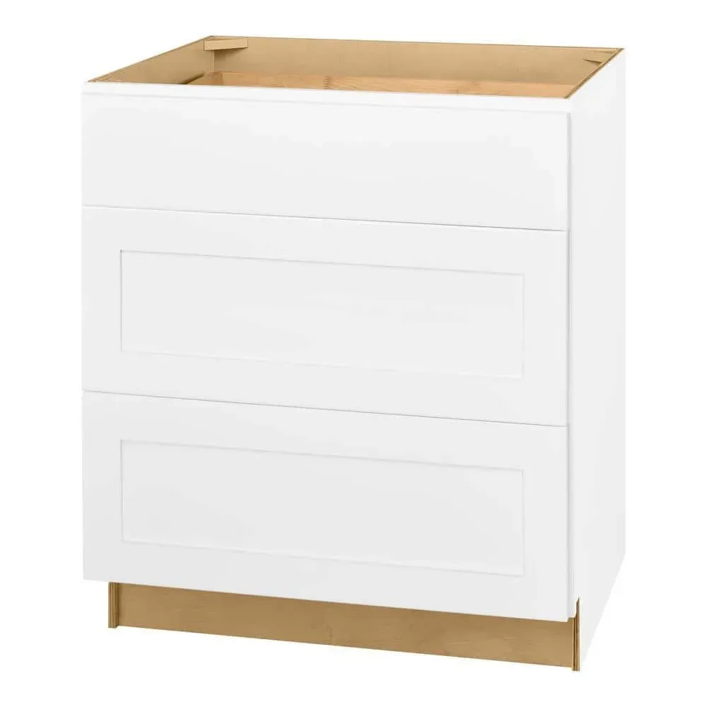 Hampton Bay Avondale 30 in. W x 24 in. D x 34.5 in. H Ready to Assemble Plywood Shaker Drawer Base Kitchen Cabinet in Alpine White - image 1