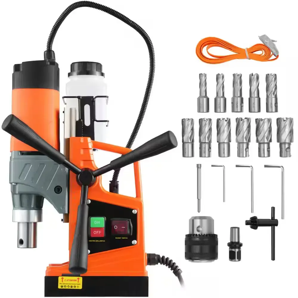 Magnetic Drill, 1450W Motor 1.6 in. Boring Diameter, 2810 lbf. Portable Electric Mag Drill Press, with 11 Coring Bits - image 1