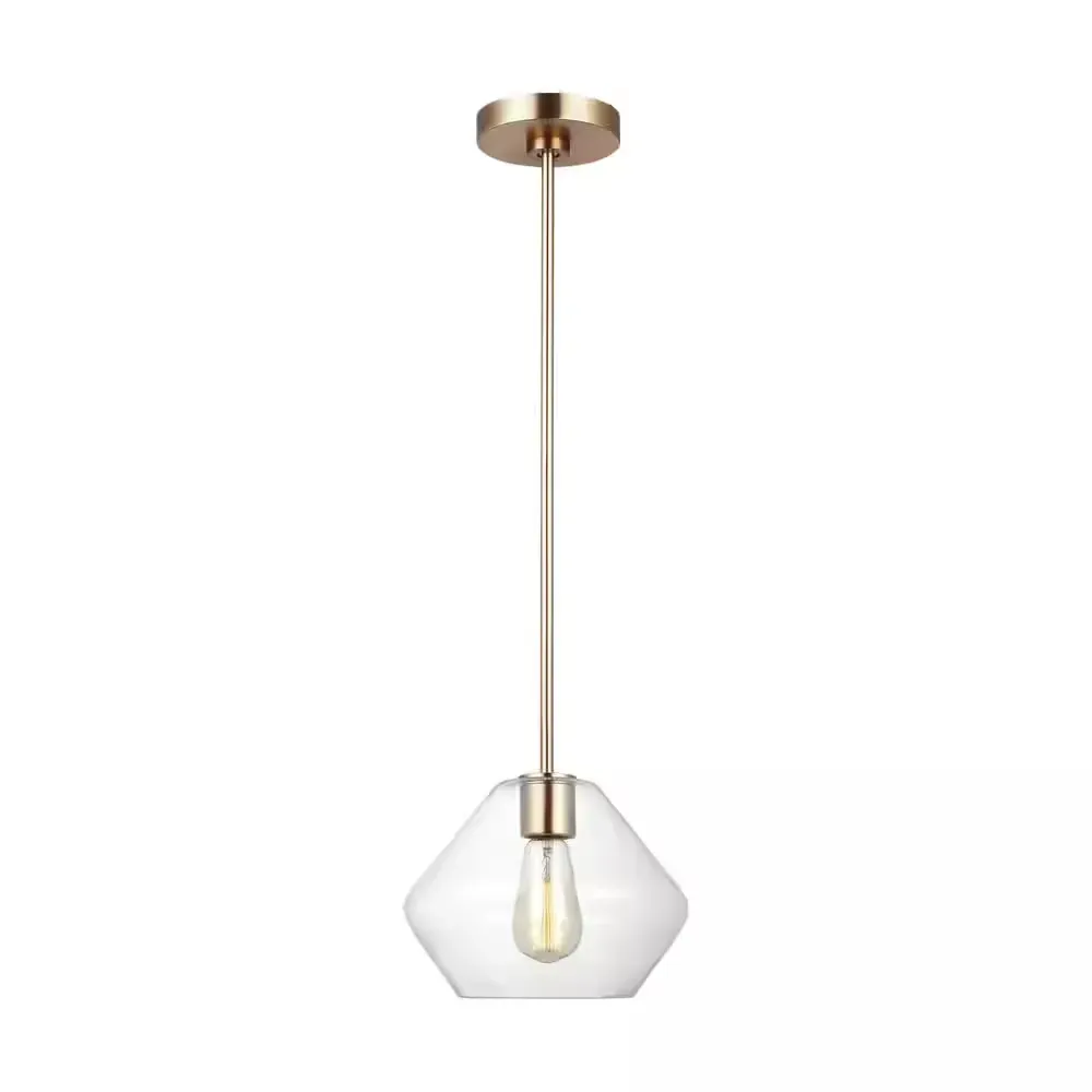 Jett 1-Light Satin Brass Shaded Pendant Light with Clear Glass - image 1