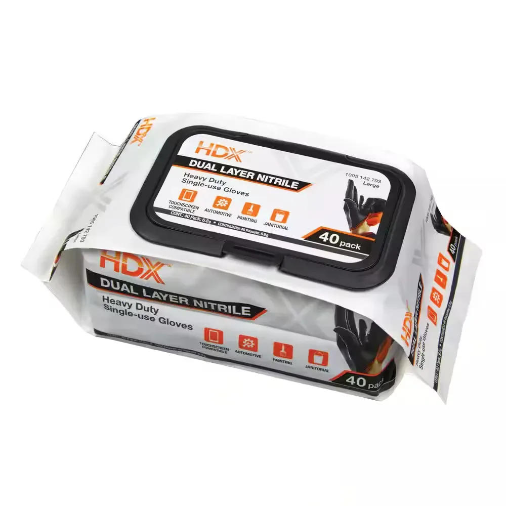 Pop-N-Go Black Disposable Heavy Duty Nitrile Gloves, Size Large (40-Count) - image 1