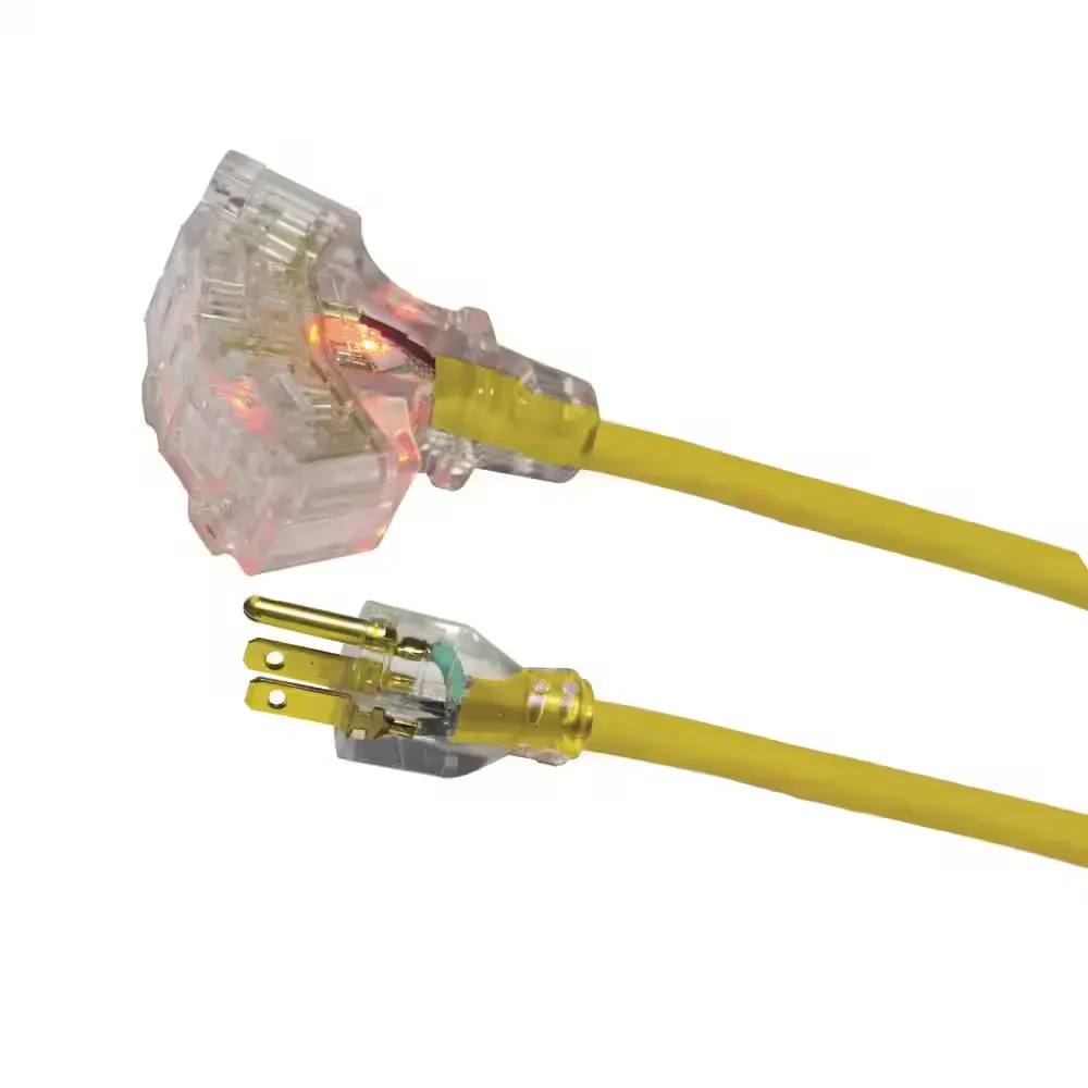 50 ft. 14/3 Medium Duty Indoor/Outdoor Extension Cord with Multiple Outlet Triple Tap Lighted End, Yellow - image 1