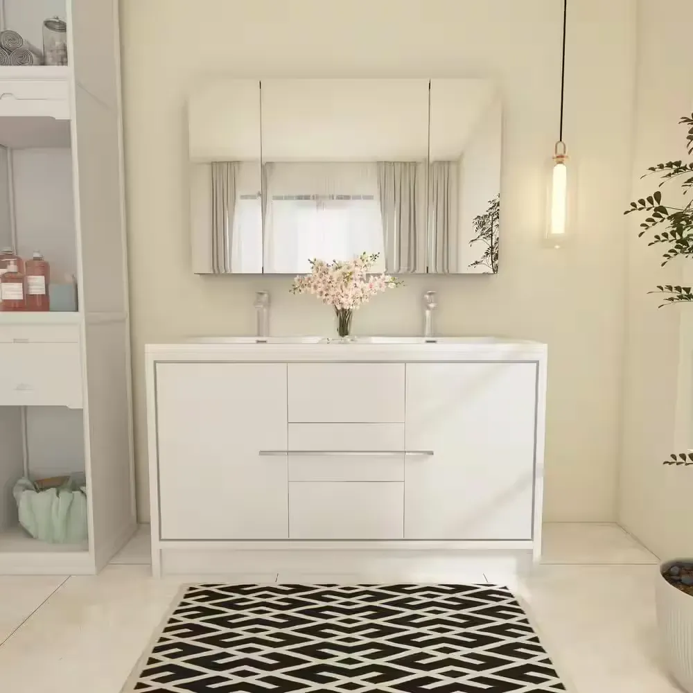 *** The color is blue.*** origami 60 in. W x 20 in. D x 36 in. H Freestanding Bath Vanity in White with White Solid Surface Top - image 1