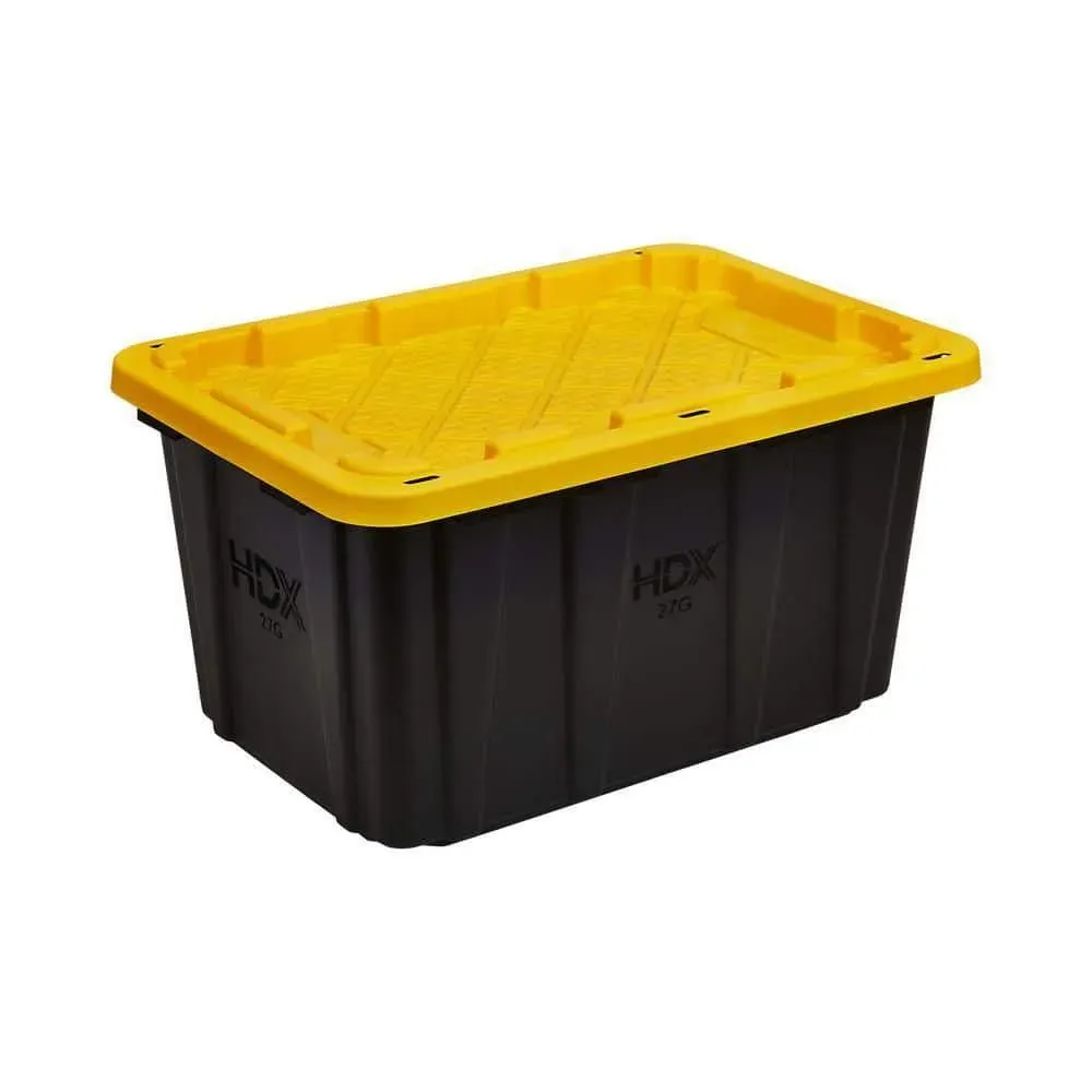HDX 27 Gal. Tough Storage Tote in Black and Yellow - image 1