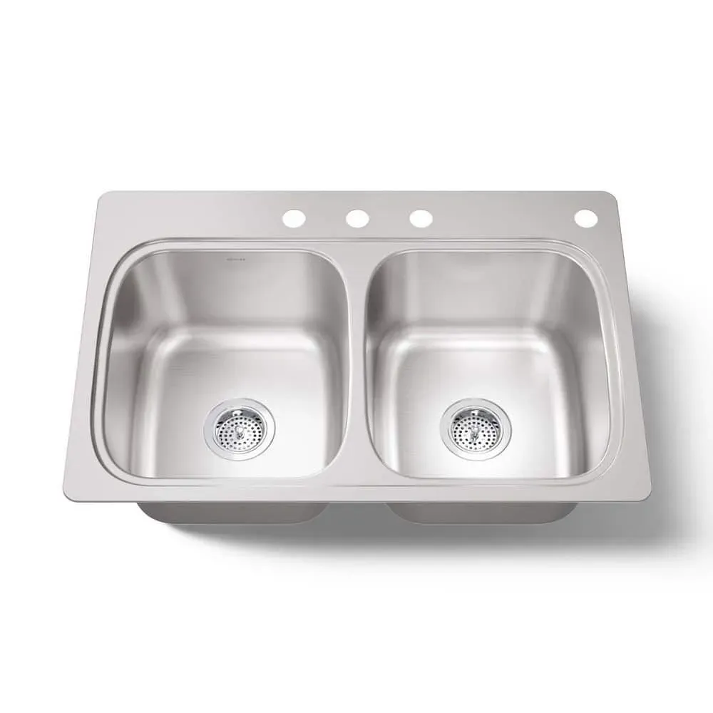 KOHLER Verse 33 in. Drop-in Double Bowl 18-Gauge Stainless Steel Kitchen Sink with 4-Holes - image 1