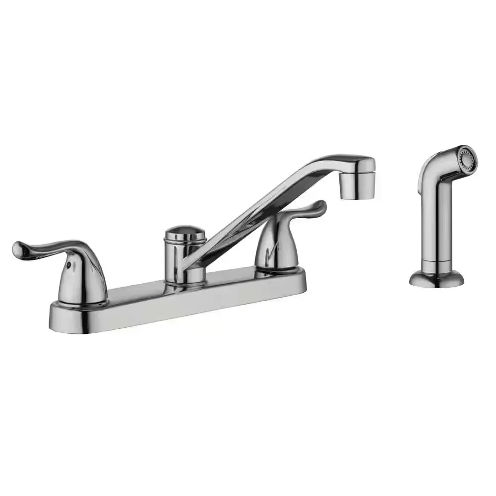Constructor Double-Handle Standard Kitchen Faucet with Side Sprayer in Polished Chrome - image 1