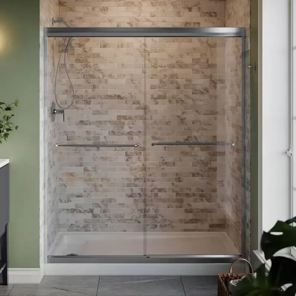 Lively 57-60 in. W x 70 in. H Frameless Sliding Shower Door in Polished Silver with 1/4 in. Thick Crystal Clear Glass - image 1