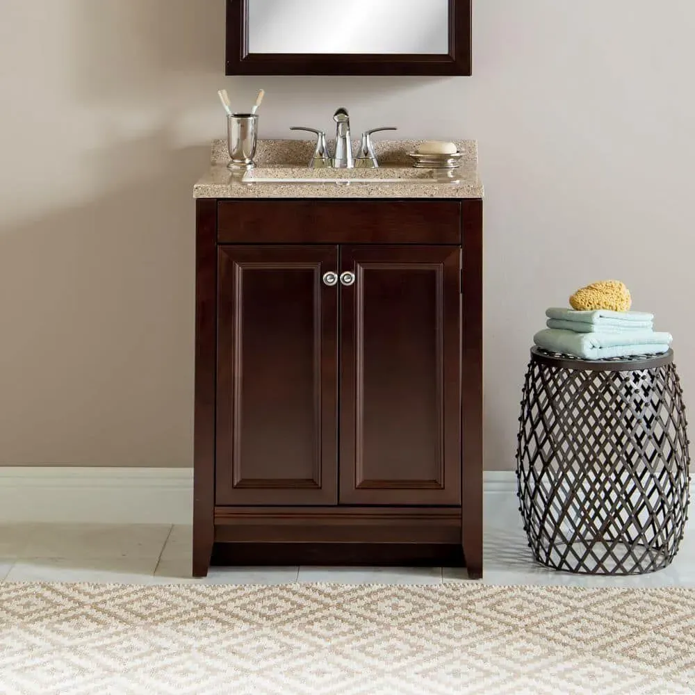 Glacier Bay Delridge 25 in. Single Sink Chocolate Bath Vanity with Caramel Cultured Marble Top (Assembled) - image 1