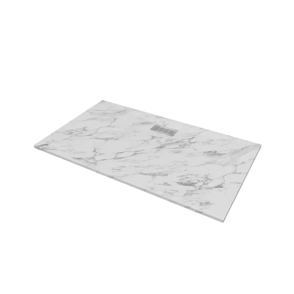 72 in. L x 42 in. W x 1.125 in. H Solid Composite Stone Shower Pan Base with Center Back Drain in Carrara Sand - image 1