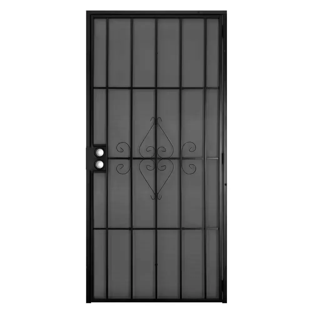 ***minor damage **32 in. x 80 in. Su Casa Universal Black Surface Mount Steel Security Door with Expanded Metal Screen - image 2