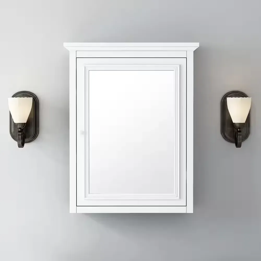 Fremont 24 in. W x 30 in. H White Rectangular Wood Framed Medicine Cabinet with Mirror - image 1