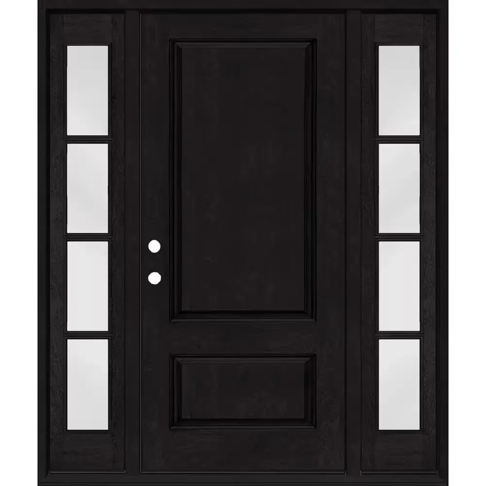 Regency 64 in. x 80 in. 2Panel 3/4-Squaretop RHIS Onyx Stain Fiberglass Prehung Front Door with w/4Lite Dbl 12in.SL - image 1
