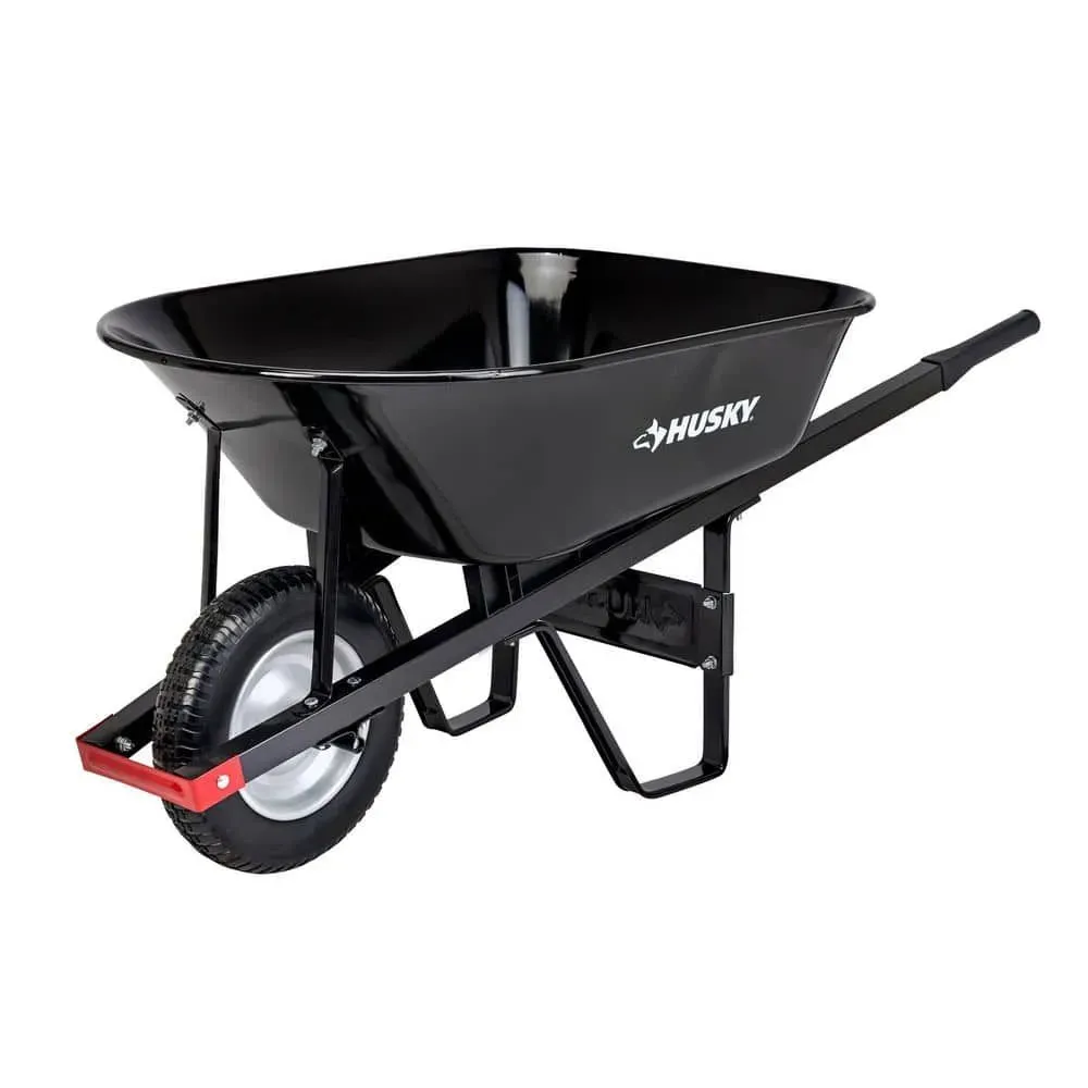 Husky 6 cu. ft. Steel Wheelbarrow with 8 in. Flat-Free Tires - image 1