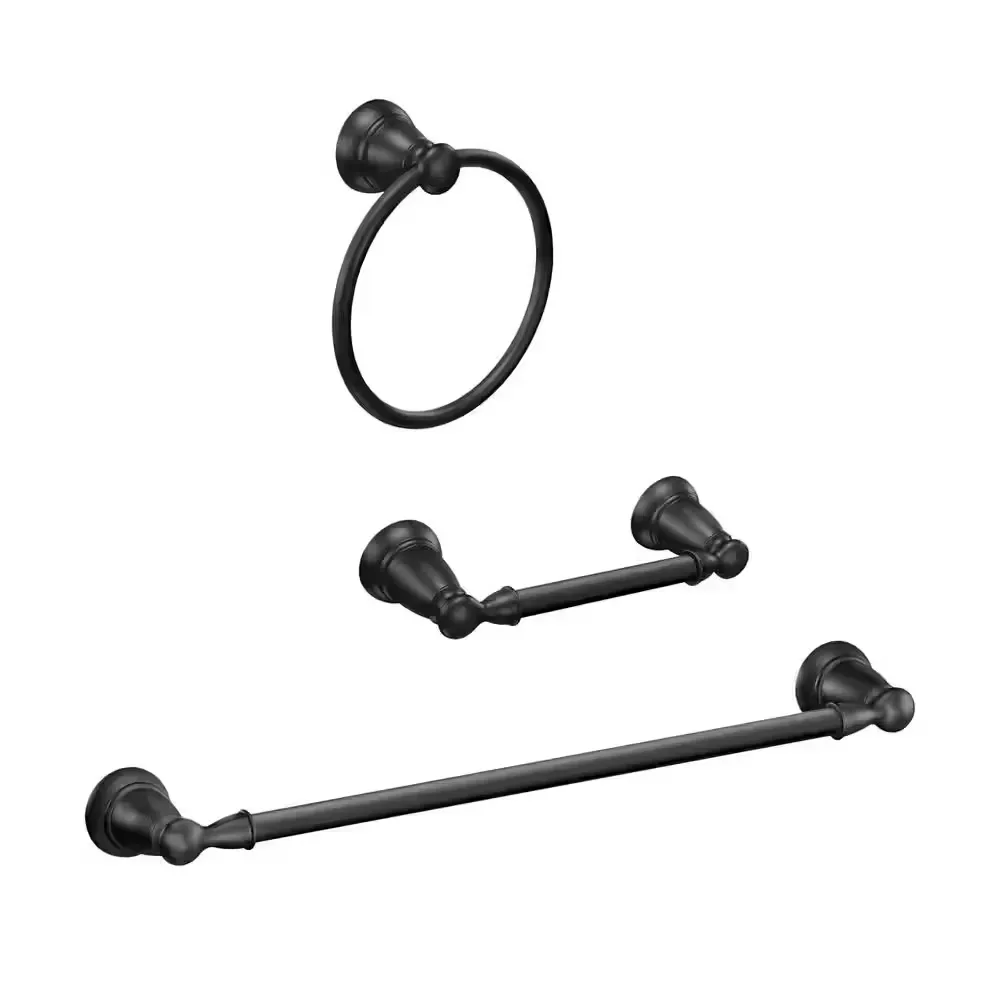 Banbury 3-Piece Bath Hardware Set with 24 in. Towel Bar, Toilet Paper Holder and Towel Ring in Matte Black - image 1