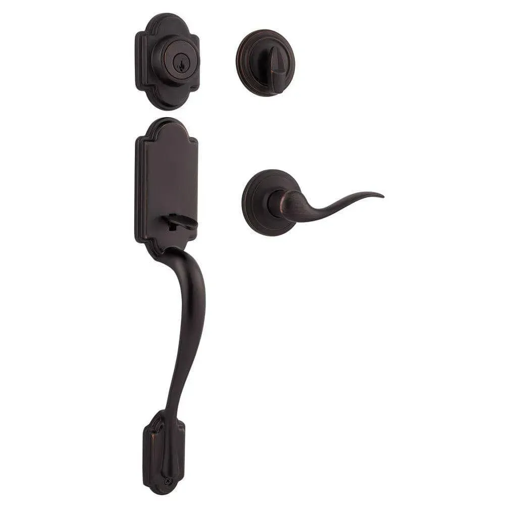 Kwikset Prague Matte Black Dummy Door Handleset with Round Pismo Knob (Kwikset Arlington Venetian Bronze Single Cylinder Door Handleset with Tustin Door Handle Featuring SmartKey Security) - image 1