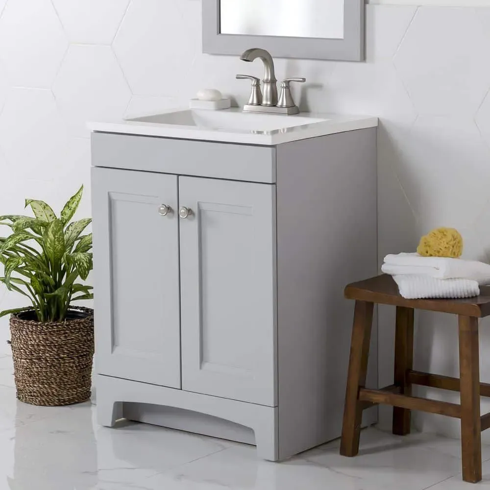 Glacier Bay Delridge 25 in. Single Sink Pearl Gray Bath Vanity with White Cultured Marble Top (Assembled) - image 1