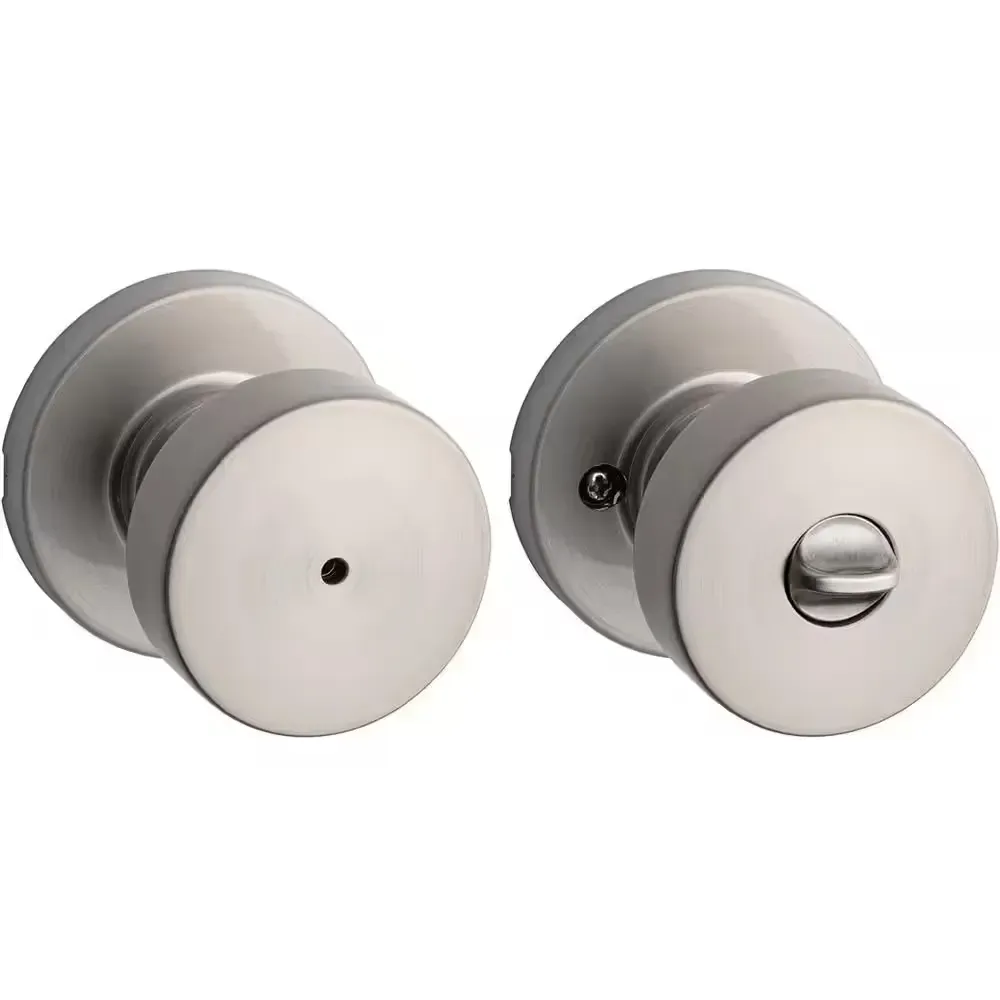 Pismo Round Satin Nickel Bed/Bath Door Knob Featuring Microban Antimicrobial Technology with Lock - image 1