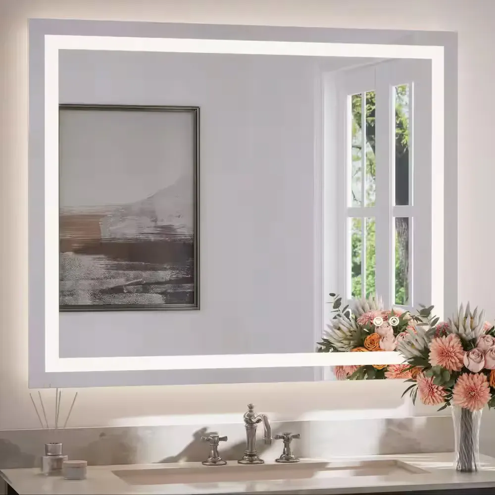 40 in. W x 32 in. H Rectangular Frameless LED Lighted Bathroom Vanity Mirror with Light with Backlit and Anti-Fog - image 1