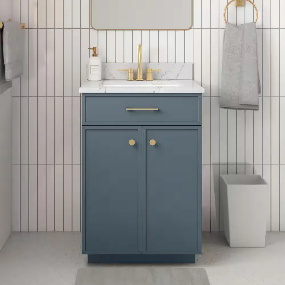 Marcote 24 in. Single Sink Freestanding Slate Blue Bath Vanity with Venato Engineered Stone Top (Assembled) - image 1