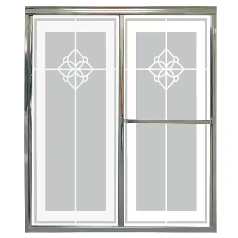 Model 2400  Framed Bypass Sliding Tub Enclosure in Bright Clear with Etched Glass and Towel Bar - image 1