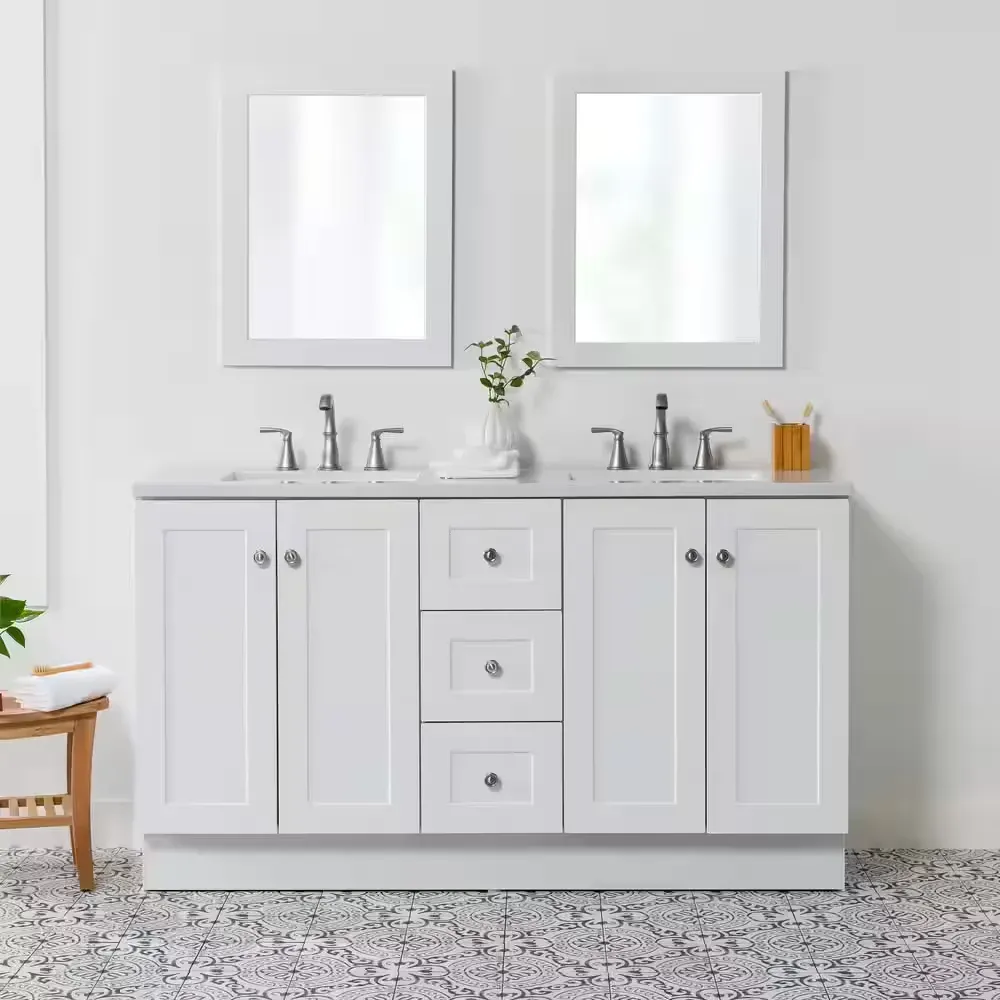 Bannister 61 in. Double Sink White Bath Vanity with Granite-Look Colorpoint White Cultured Marble Top (Assembled) - image 1