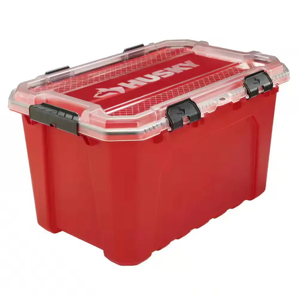 ***pack of 6 It doesn't come with the lid.***20-Gal. Professional Heavy Duty Waterproof Stackable Plastic Storage Container with Hinged Lid in Red - image 1