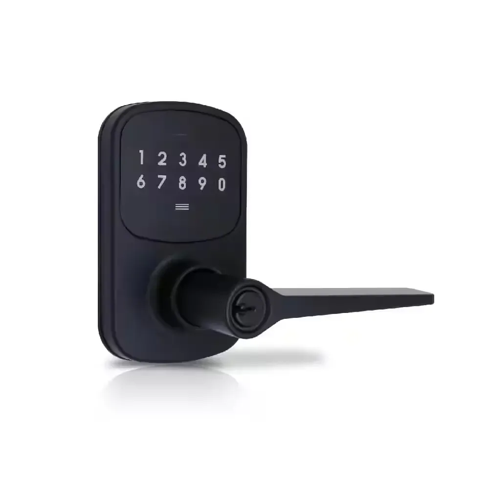 Compact Touch Matte Black Electronic Touchpad Keyed Entry Door Handle with Freedom Style Lever - image 1