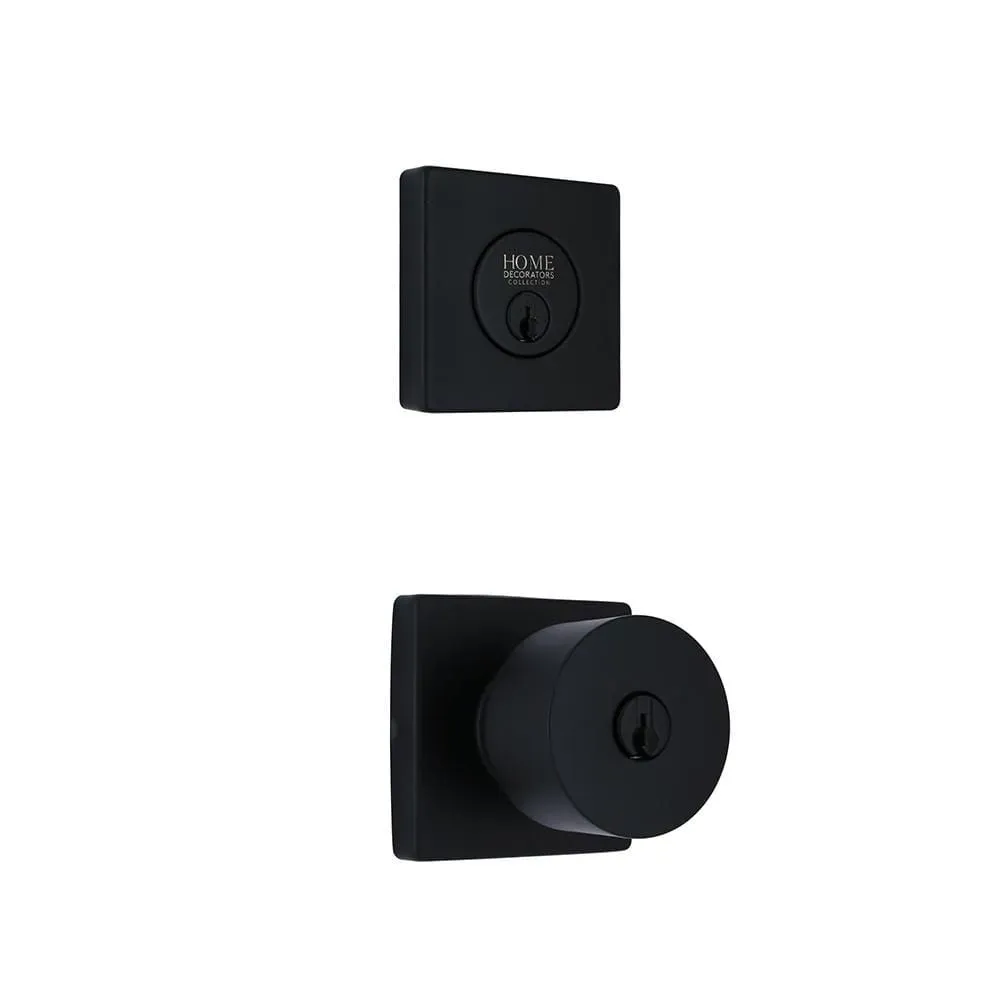 Home Decorators Collection Ridgeway Matte Black Single Cylinder Door Knob Combo Pack with Square Rose Featuring Dual Keyway - image 1