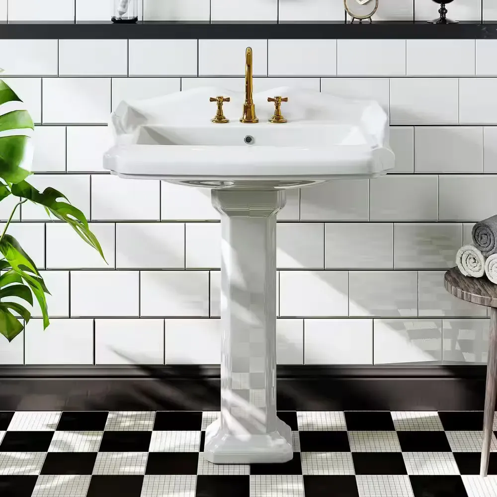 23 in. White Vitreous China Rectangular Pedestal Bathroom Sink With Overflow - image 1