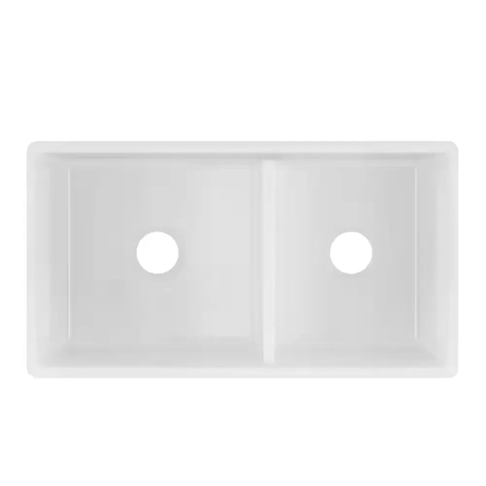 33 in. White Fireclay Farmhouse Apron Front Undermount Double Bowl 60/40 Kitchen Sink - image 1