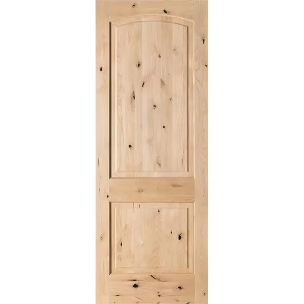 48 in. x 96 in. Rustic Knotty Alder 2-Panel Top Rail Arch Unfinished Wood Front Door Slab - image 1