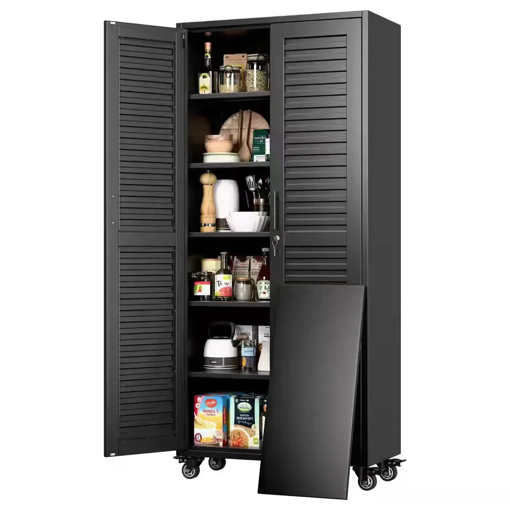 31.5 in. W x 71 in. H x 16 in. D Black Rolling Metal Freestanding Storage Cabinet with 5-Shelves, for Home,Office,Garage - image 1