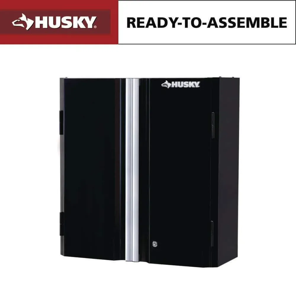 Husky Ready-to-Assemble 24-Gauge 1-Shelf Steel Wall Mounted Garage Cabinet in Black (28 in. W x 29.7 in. H x 12 in. D) - image 1