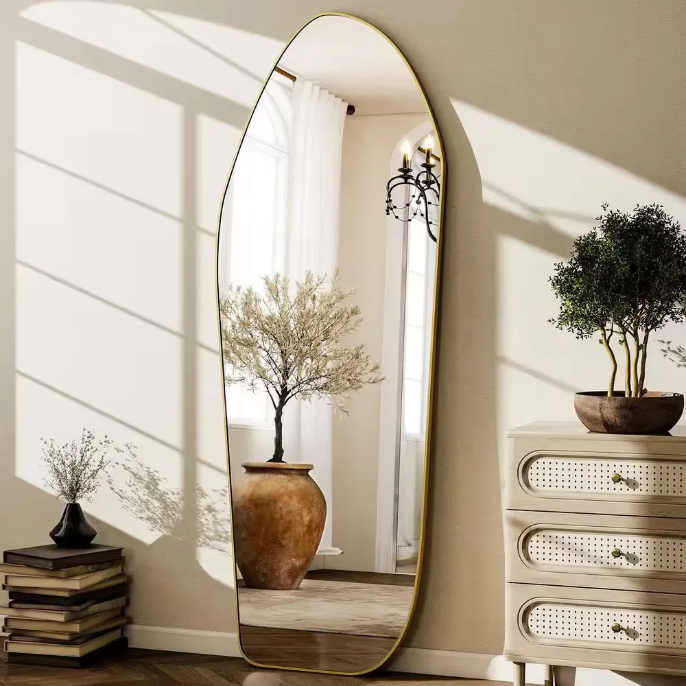 Gold 24 in. W x 67 in. H Irregular Modern Aluminum Alloy Framed Full Length Mirror Floor Mirror - image 1