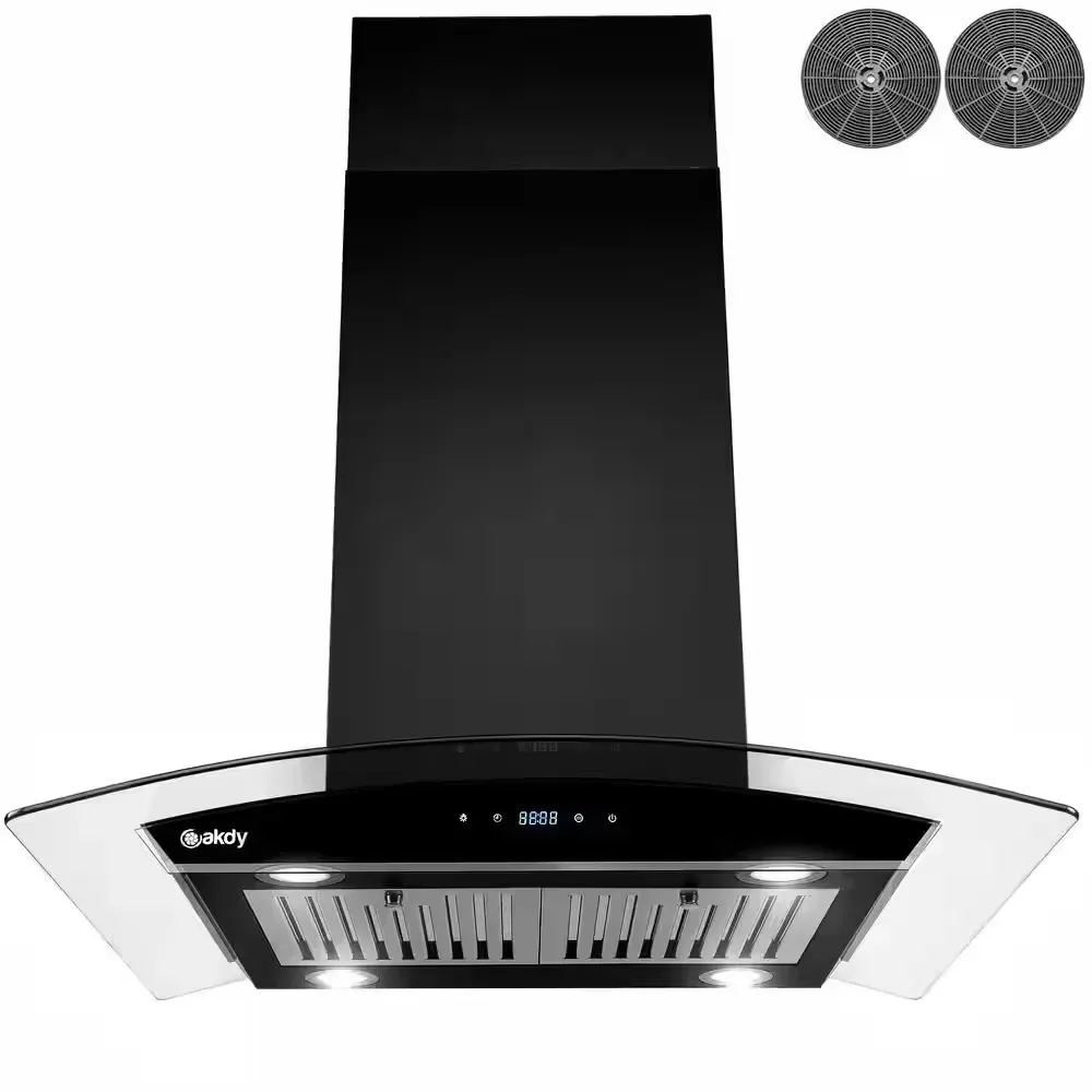 30 in. 343 CFM Convertible Kitchen Island Mount Range Hood in Black Painted Stainless Steel with Tempered Glass - image 1