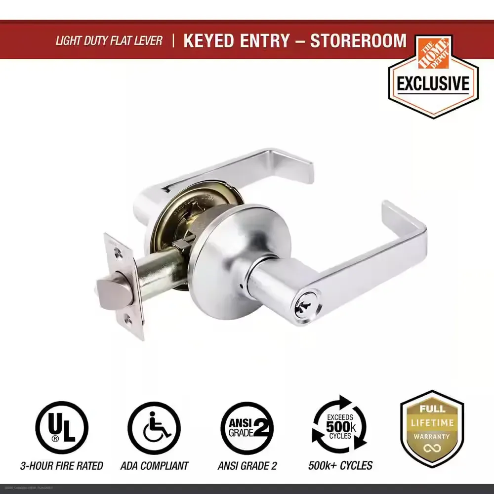 Light Duty Commercial Storeroom Lever, ADA, UL 3-Hour Fire, ANSI Grade 2, Satin Chrome Finish - image 1