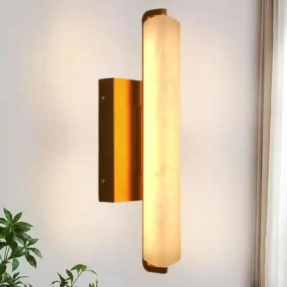 15 in. 1-Light Gold Alabaster Wall Sconce,Modern Natural Marble LED Wall Light for Living Room,Dining Room,Bedroom,1pc - image 1
