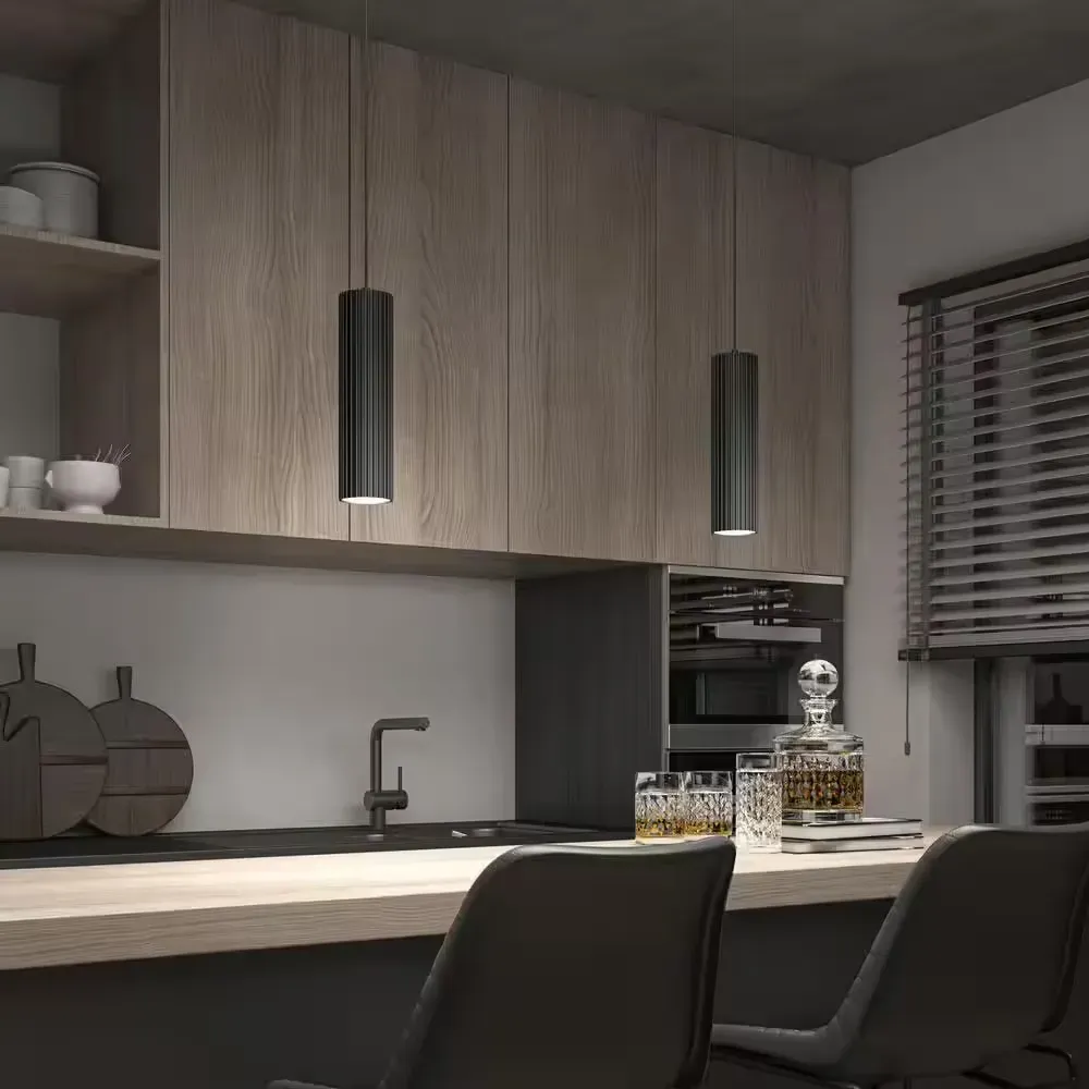 Groove 17-Watt Integrated LED Black Modern Hanging Mini Pendant Light for Kitchen Island - image 1