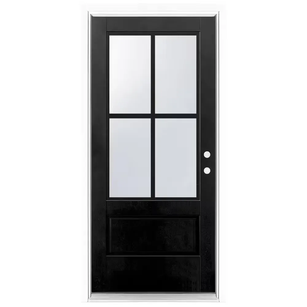 ***has a lil bit of white paint ***35 in. x 80 in. 3/4 Lite Left-Hand Inswing 4 lite SDL LoE Glass Finished Black Fiberglass Prehung Front Door - image 1