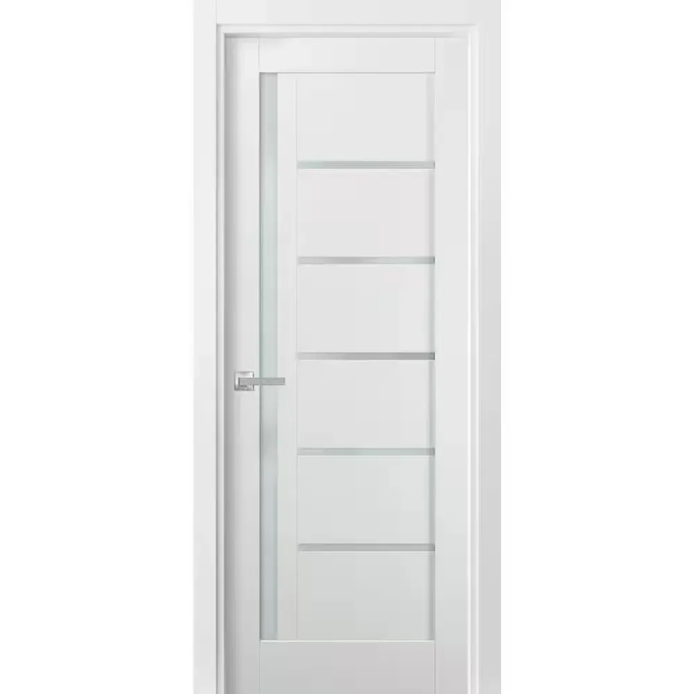 **has broken frame and little cracks on the glass**4088 30 in. x 80 in. Left/Right Frosted Solid MDF White Finished Pine Wood Single Prehung Interior Door with Hardware - image 1