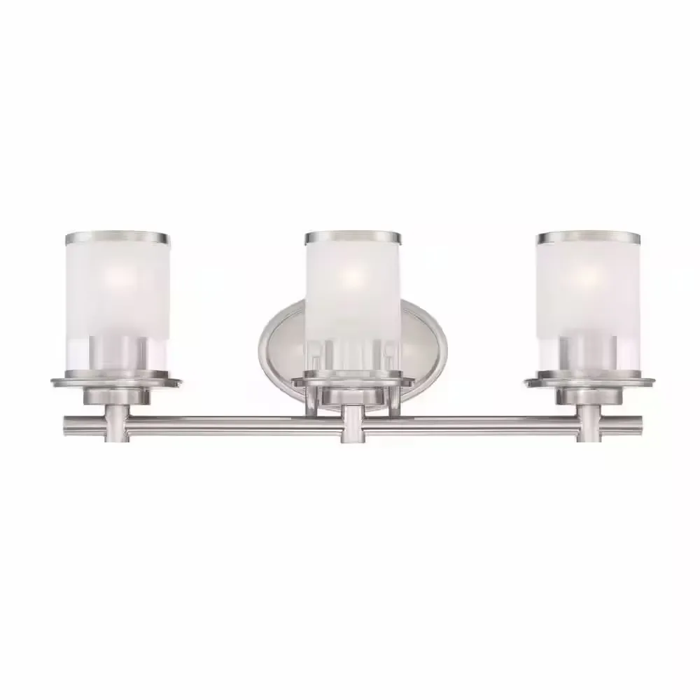 Truitt 23.25 in. 3-Light Brushed Nickel Vanity Light with Frosted and Clear Edge Glass Shades - image 1