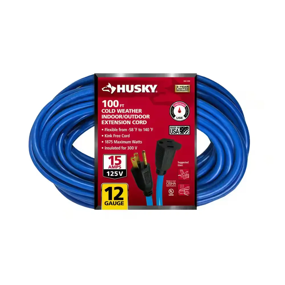 100 ft. 12/3 Medium Duty Cold Weather Indoor/Outdoor Extension Cord, Blue - image 2