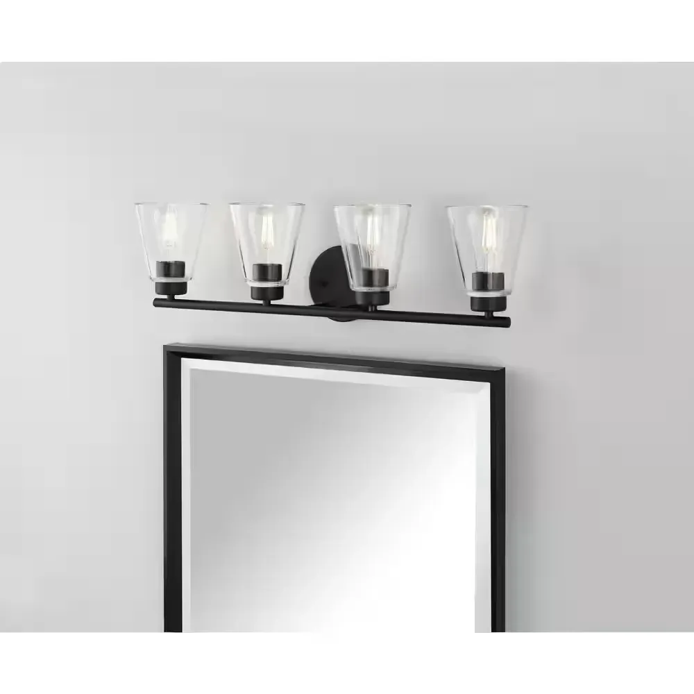 Eastburn 28.13 in. 4-Light Matte Black Vanity Light with Clear Glass Shades - image 1