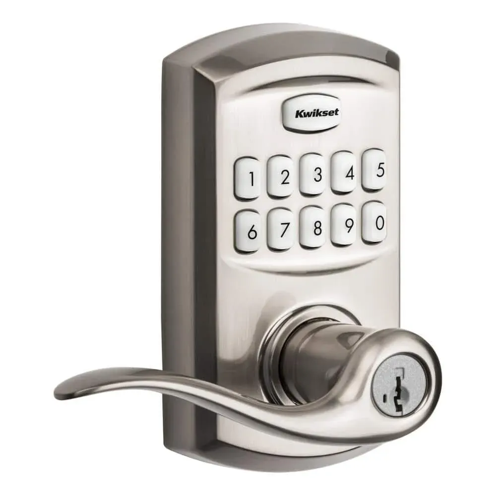 Kwikset SmartCode 917 Satin Nickel Keypad Electronic Single-Cylinder Tustin Door Handle Featuring SmartKey Security - image 1