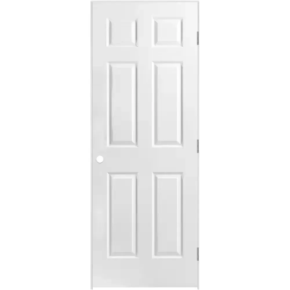 32 in. x 80 in. 6 Panel Left-Handed Primed Composite Solid Core Single Prehung Interior Door 4-9/16 in. Flat Jamb - image 1