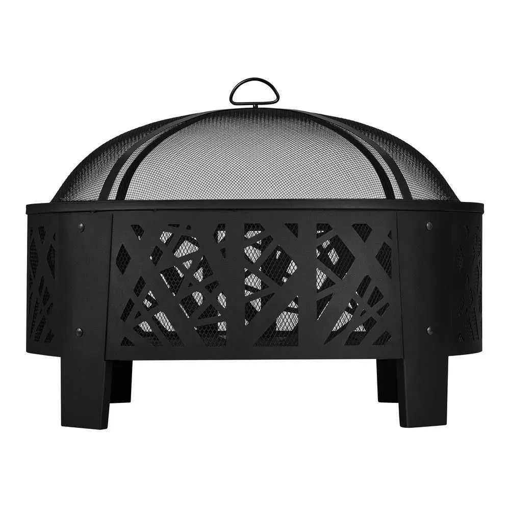29.50 in. W Black Steel Wood Outdoor Fire Pit with Spark Screen and Poker Included - image 1