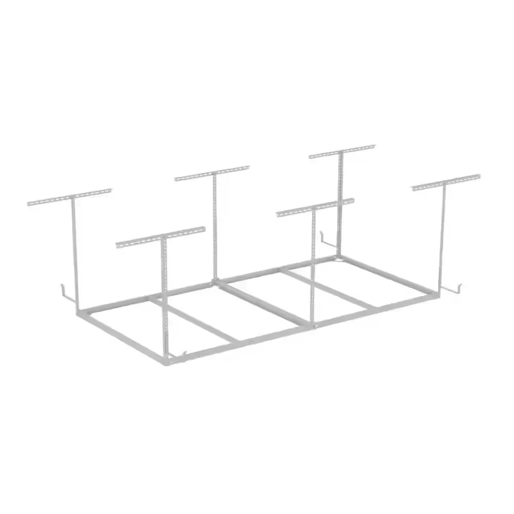 OHK Frame-Only Series 48 in. W x 96 in. D x 22-40 in. H White Ceiling Mounted Overhead Garage Storage Rack with Hooks - image 1