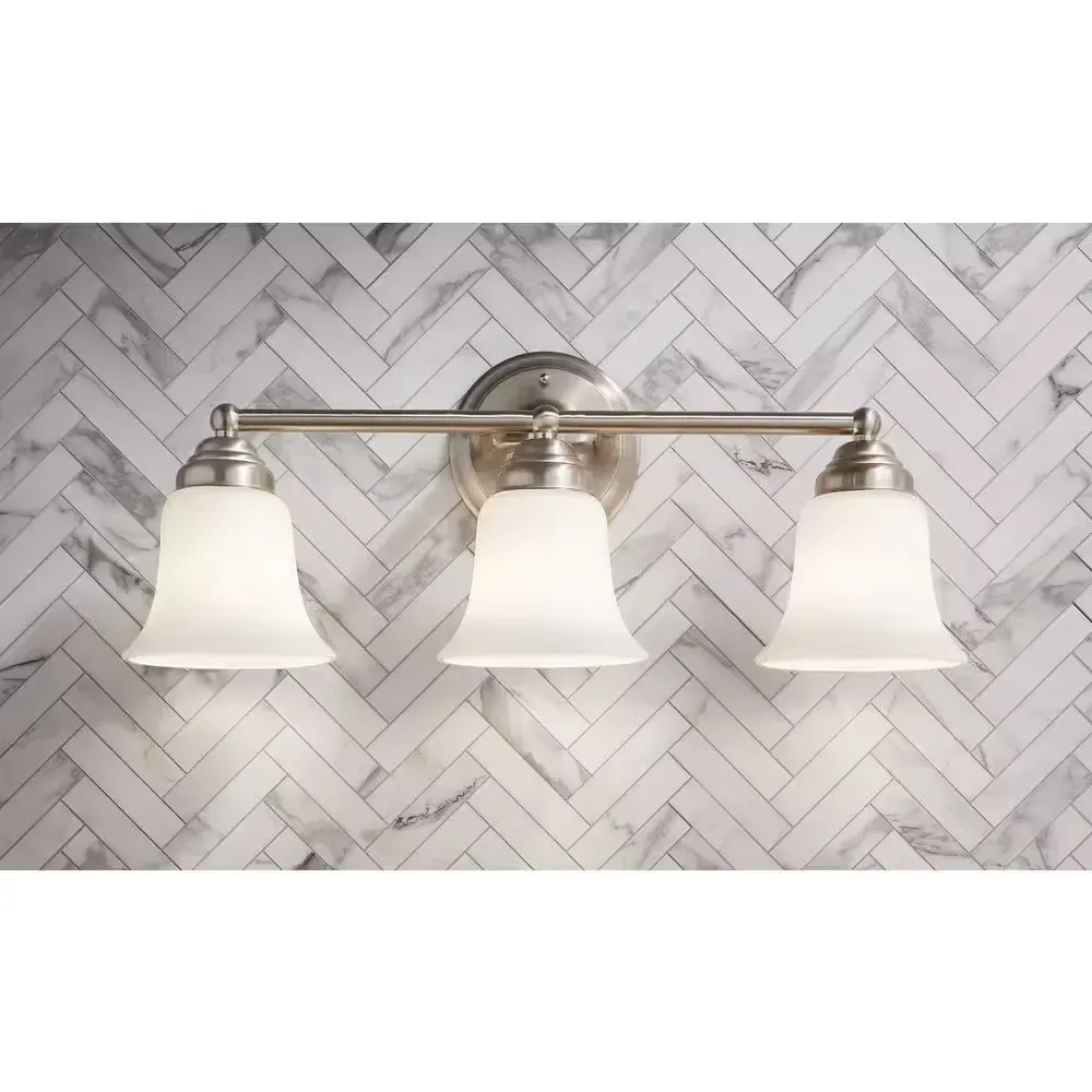 ***It is missing a glass mouthpiece*** Ashhurst 3-Light Brushed Nickel Classic Traditional Bathroom Vanity Light with Frosted Glass Shades - image 1
