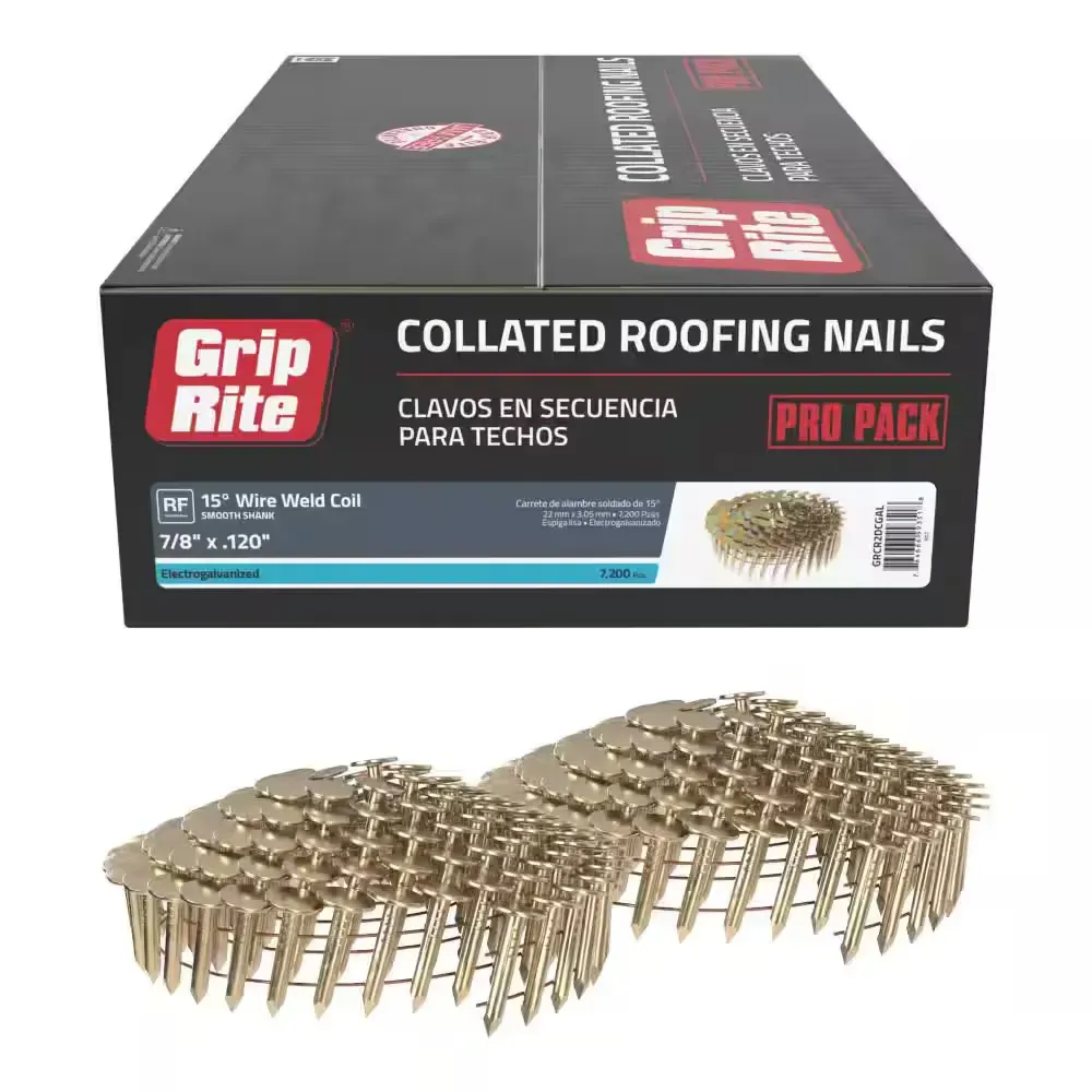 7/8 in. x 0.120 in. 15° Wire Collated Electrogalvanized Smooth Shank Coil Roofing Nails 7200 per Box - image 1